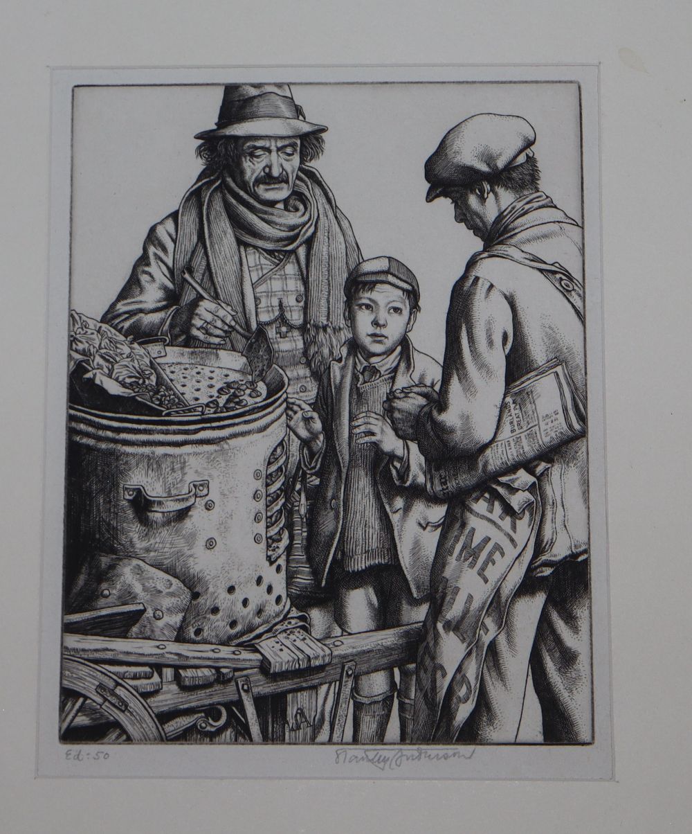 Stanley Anderson (1884-1966), line engraving, Hot chestnuts, signed and inscribed Ed 50, 17 x 13cm, unframed